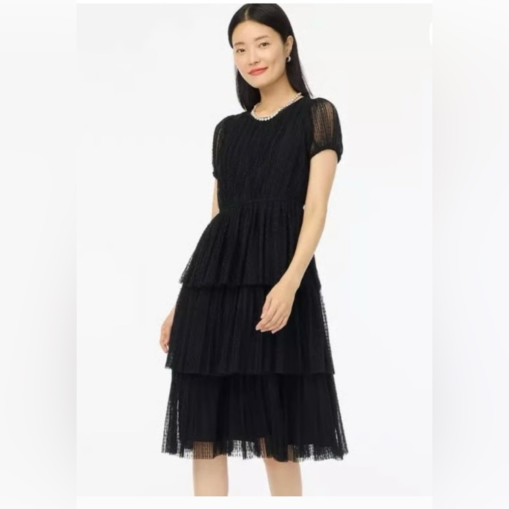 J. Crew Black Tiered Midi Dress